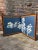 Japanese Large Vintage Hand Painted Showa Era Japanese Byobu Folding Silk Screen MCM Signed Blue Gold Floral 72" For Sale - Image 3 of 11