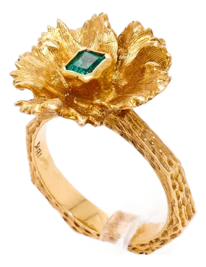 Vintage 18k Gold & Natural Emerald Figural Flower Ring