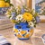 Rustic European Vintage Italian Hand-Painted Blue & Yellow Floral Ceramic Flower Frog Bud Vase For Sale - Image 3 of 13