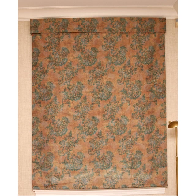 French Custom Silk Jacquard Roman Shades & Upholstered Cornices (Pair), Attributed to Old World Weavers / Scalamandré, 63" W × 80" H For Sale - Image 3 of 9