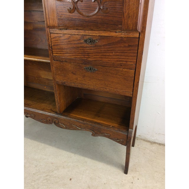 1920s Antique Oak Side by Side With Bookcase and Drop Front Writing Desk For Sale - Image 5 of 12