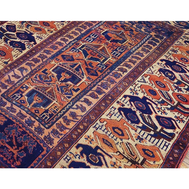Late 19th Century 1870s Blue Geometric Tribal Antique Persian Kurdish Sanjabi Rug 5' X 6'6" Hand Made Wool Carpet For Sale - Image 5 of 8