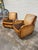 Amazing pair of art deco style leather club chairs with reversible velvet cushion. One side is leather and the other is...