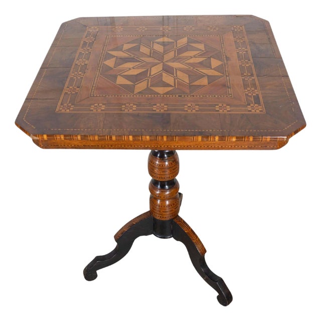 19th Century Small Italian Marquetry Table in Walnut, Rosewood, and Maple For Sale