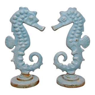 Pair of Vintage English Cast Iron Seahorses For Sale