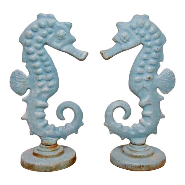 Pair of Vintage English Cast Iron Seahorses For Sale
