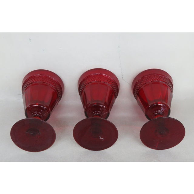 Ruby Red Viking Glass Mt Vernon Ruby Red Panel 3 Tall Wine Water Goblets Cups For Sale - Image 8 of 12