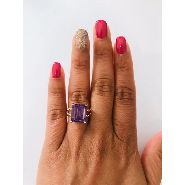 5.51 Carat Emerald Cut Amethyst Rose Gold Solitaire Ring, Size 7 For Sale In Los Angeles - Image 6 of 6