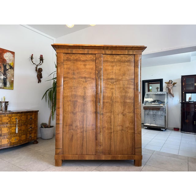 Antique Biedermeier Walnut Veneer Wardrobe For Sale - Image 4 of 17