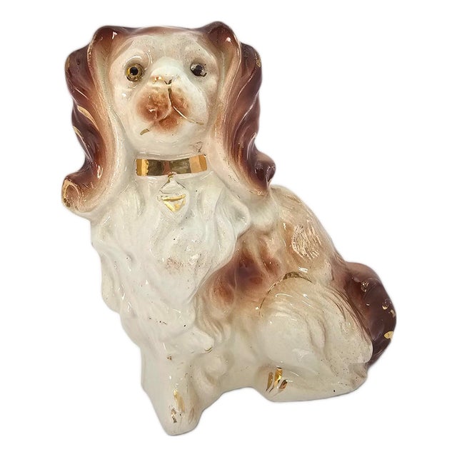 Late 19th Century English Staffordshire Glass-Eyed Spaniel Mantel Dog For Sale