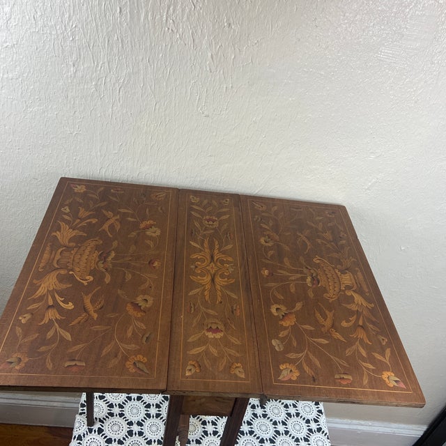 Traditional French Inlay Marquetry Drop Leaf Side Table | Chairish