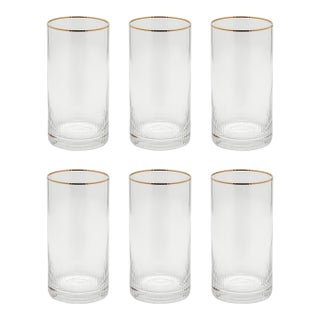 Optic Highball Glasses with Gold Rim, Set of 6 For Sale