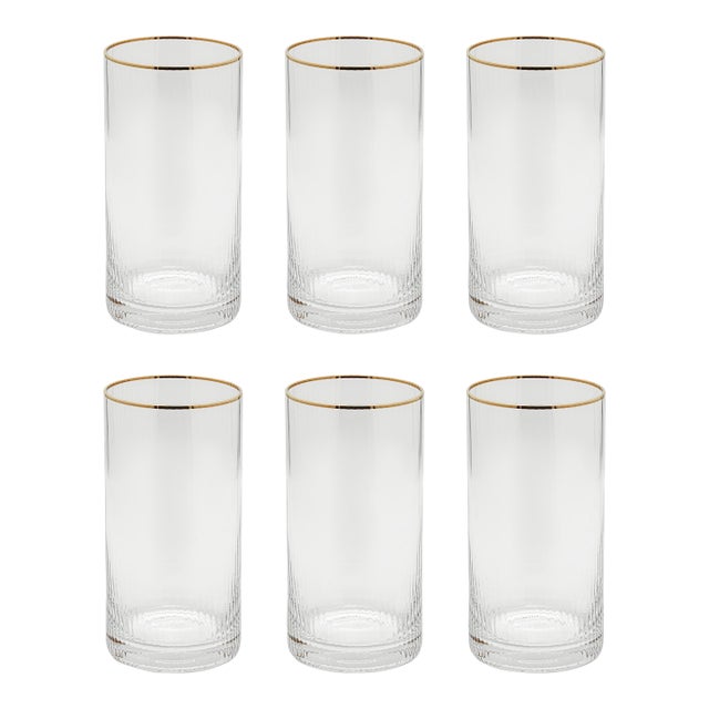 Optic Highball Glasses with Gold Rim, Set of 6 For Sale