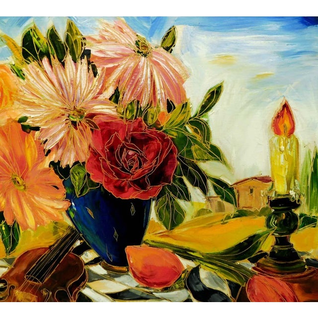Textile Maya Eventov "Afternoon Serenade" Original Acrylic on Canvas, H.Signed For Sale - Image 7 of 9
