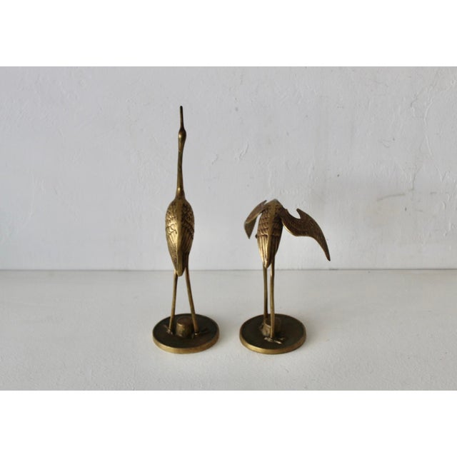 Mid-Century Modern Vintage Mid-Century Mantle Size Sculptural Brass Cranes Herons Water Fowl-a Pair For Sale - Image 3 of 14