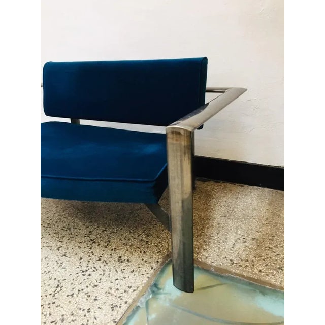 Vintage Velvet & Steel 2-Seater Sofa, 1980s For Sale - Image 10 of 13