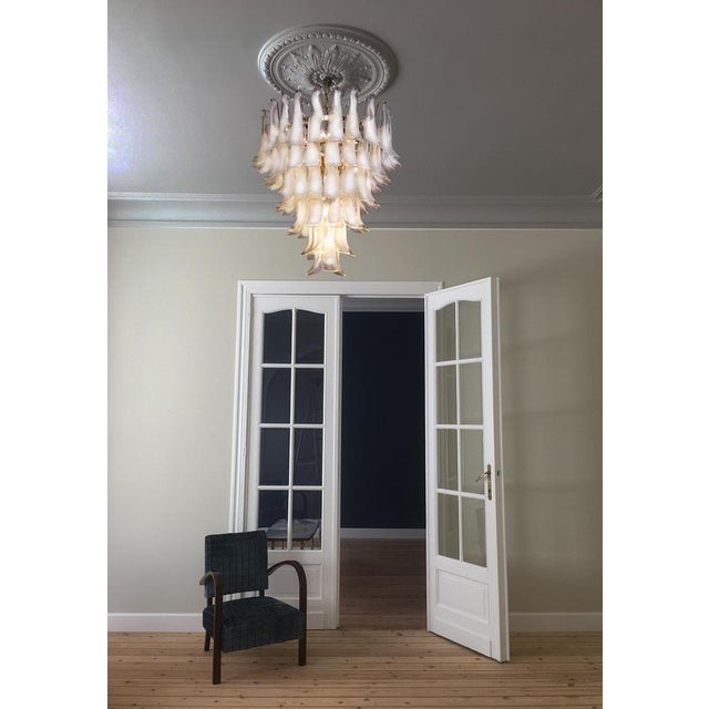 White Glass 75 White Petal Chandeliers, Murano, 1990s, Set of 2 For Sale - Image 8 of 18