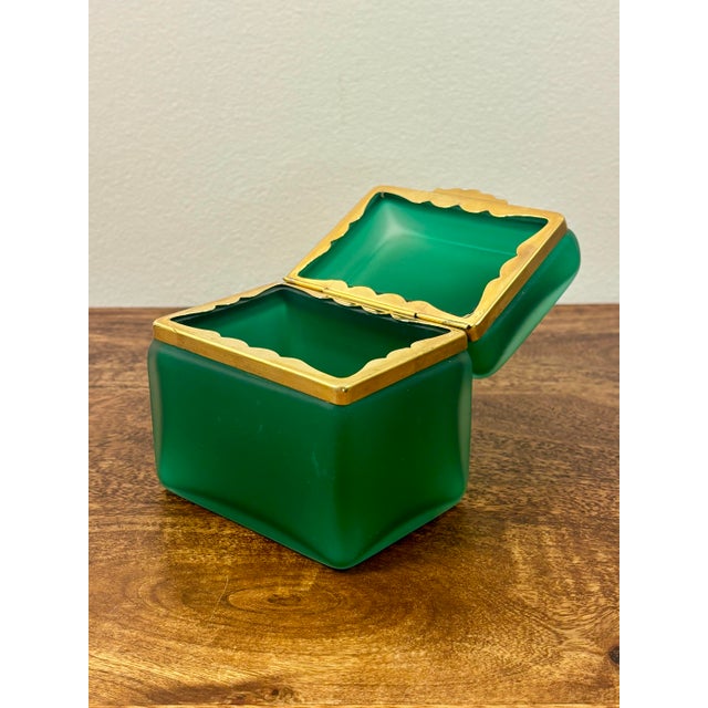 Vintage Murano Emerald Green Opaline Glass Jewelry Box With Brass Trim ...