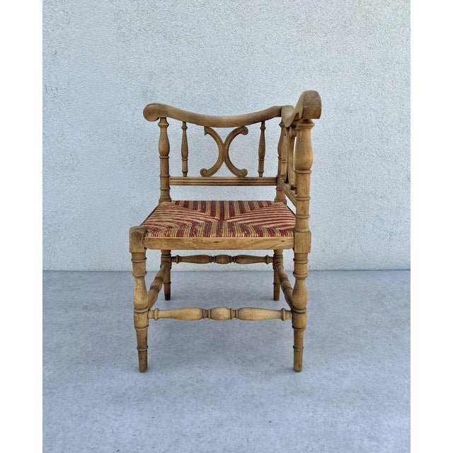 Red French Carved Wood Corner Chair with Woven Rush Seat, Early 20th Century For Sale - Image 8 of 13