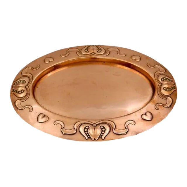 Antique English Arts & Crafts Handmade Copper Tray For Sale