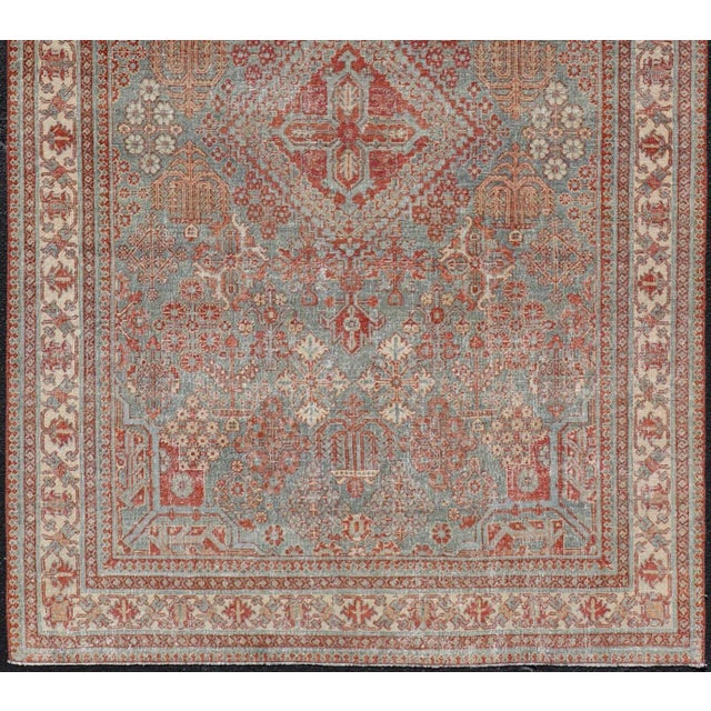 Persian Antique Joshegan Rug With Geometric Medallion Design in Soft Red's For Sale In Atlanta - Image 6 of 12