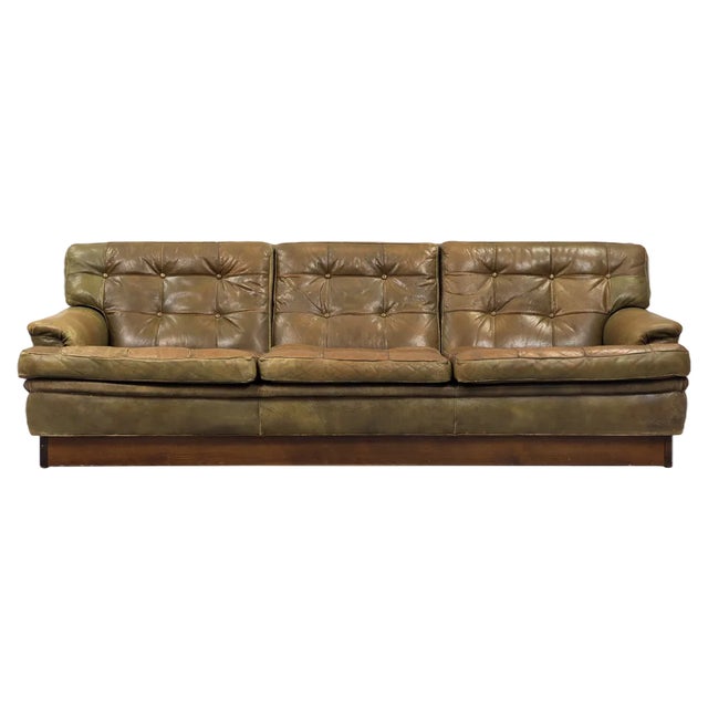 Mexico 3-Seater Sofa in Brown Green Leather by Arne Norell for Arne Norell Ab, Denmark, 1960s For Sale