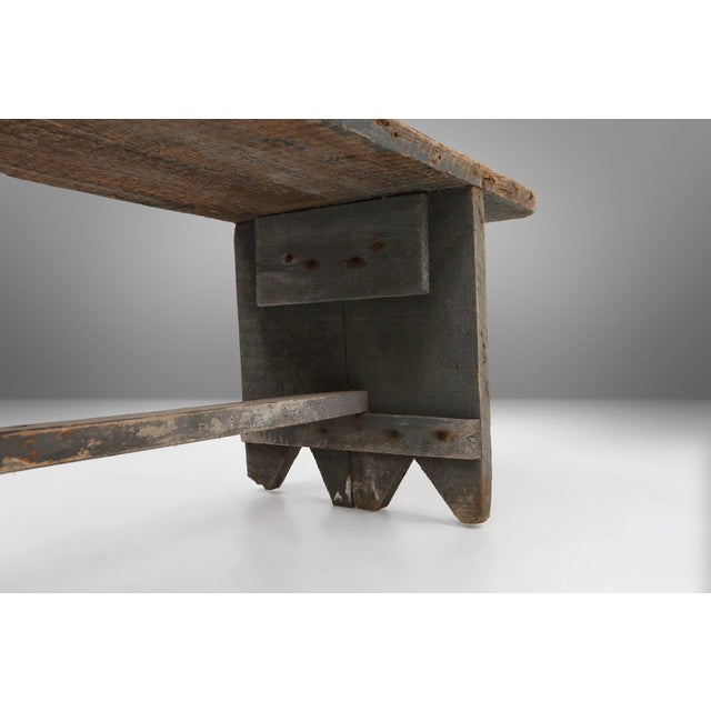 Brown Industrial Grey Wooden Bench, France, 1890s For Sale - Image 8 of 11