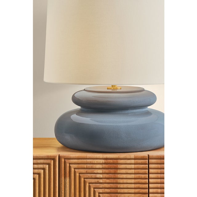 Mitzi Mitzi Pia 19.5 in. 1 Light Table Lamp in Aged Brass and Ceramic Chateau Crackle Finish For Sale - Image 4 of 10