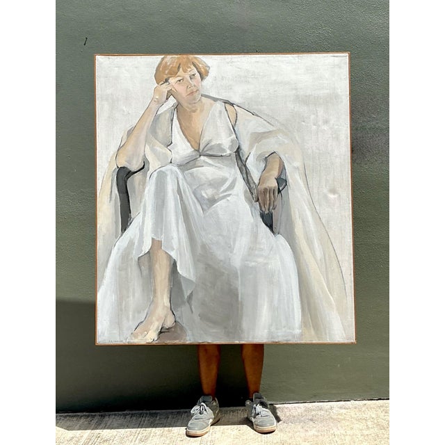 Vintage Portrait of Seated Woman Oil Painting For Sale In West Palm - Image 6 of 13