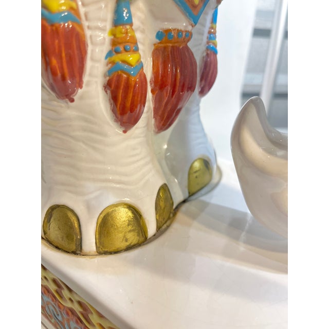 Vintage Hollywood Regency Style Glazed Terracotta Elephant Garden Seat Stool For Sale - Image 16 of 17