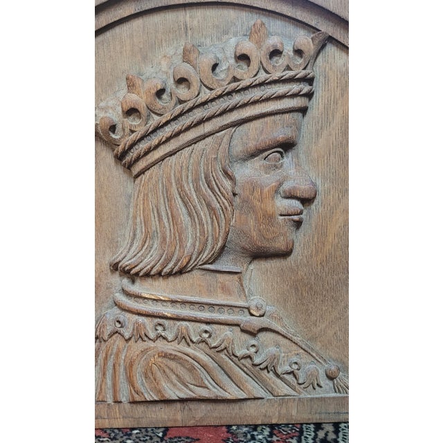 Mid 19th Century Pair Antiqure Carved Oak Panels of a King & Queen For Sale - Image 5 of 8