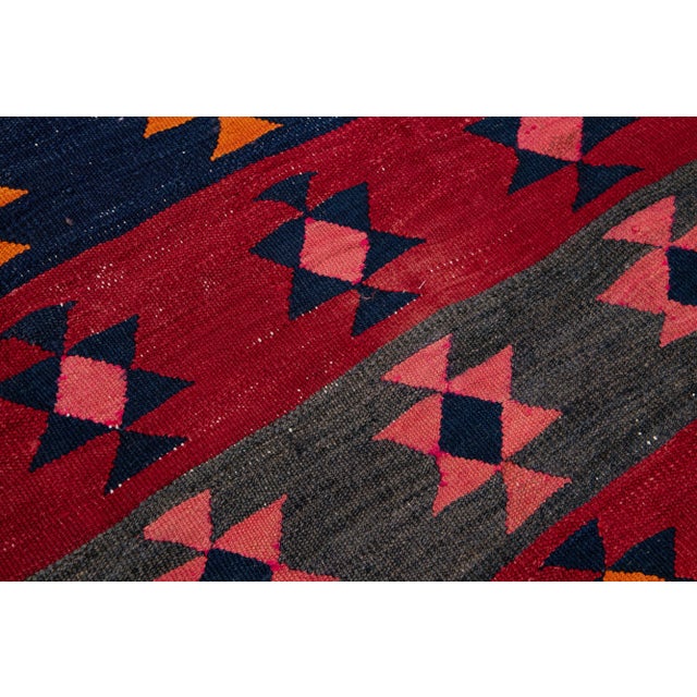 Textile 1960s Vintage Turkish Kilim Red Handmade Tribal Wool Rug For Sale - Image 7 of 8