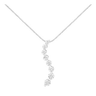 14K White Gold 3.0 Cttw Round-Brilliant & Baguette Cut Diamond S Shaped Graduated 18" Pendant Necklace (I-J Color, I2-I3 Clarity) For Sale