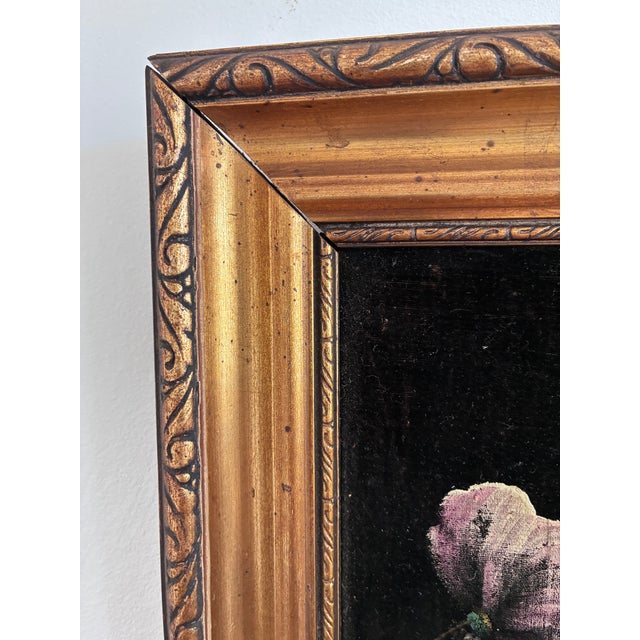 Pink Vintage Original Velvet Flower Oil Painting, Pink Flower Still Life Art For Sale - Image 8 of 11
