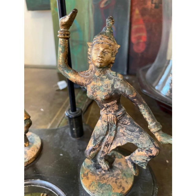 Asian Vintageq Verdigris Asian Dancer Lamp For Sale - Image 3 of 11