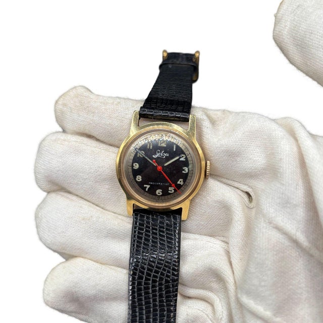1940s 1940s Selza Automatic Wwii Military Aviation Pilot Cold Capped 14k Gold Watch For Sale - Image 5 of 12