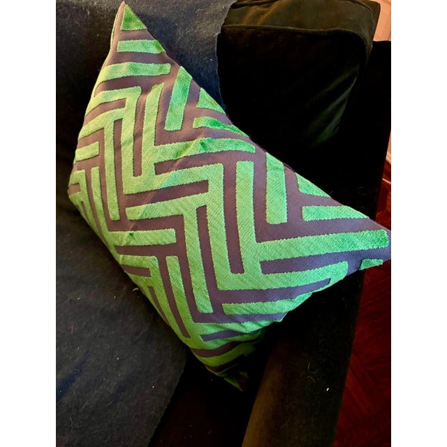Custom geometric navy blue and kelly green velvet and linen pillow cover. New and never used.