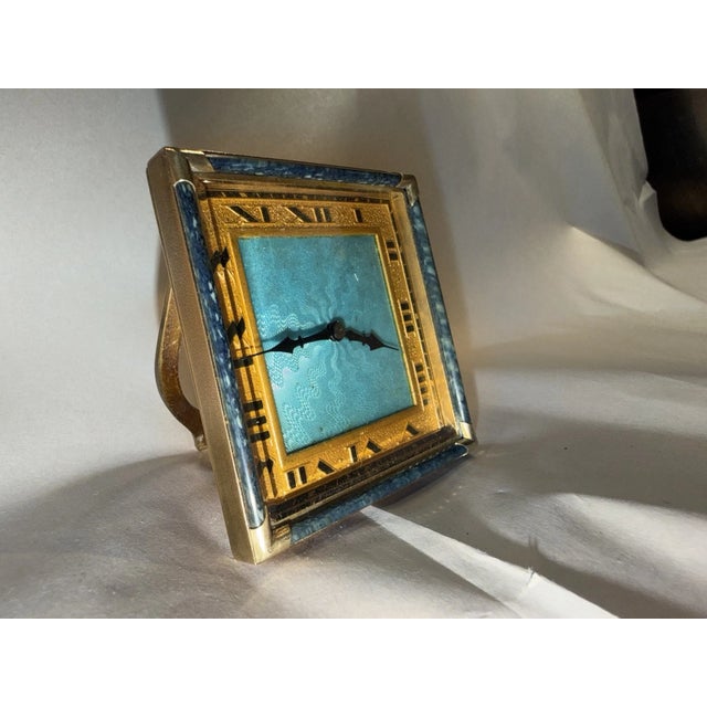 Art Deco Antique Swiss Art Deco Travel or Desk Clock With Guilloché Enamel For Sale - Image 3 of 15