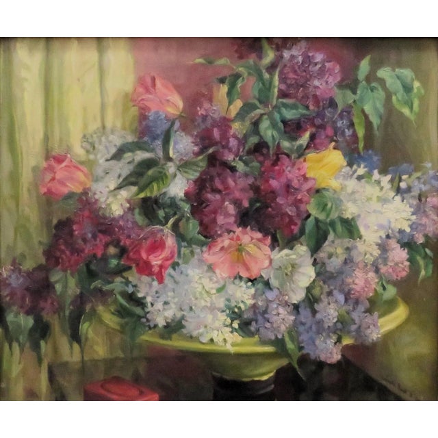 FREE SHIPPING ANYWHERE IN THE CONTINENTAL US! This is a colorful vintage still life painting of lush and lovely flowers,...