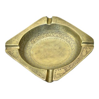 Early 20th Century Hand-Engraved Persian Brass Ashtray & Catchall For Sale