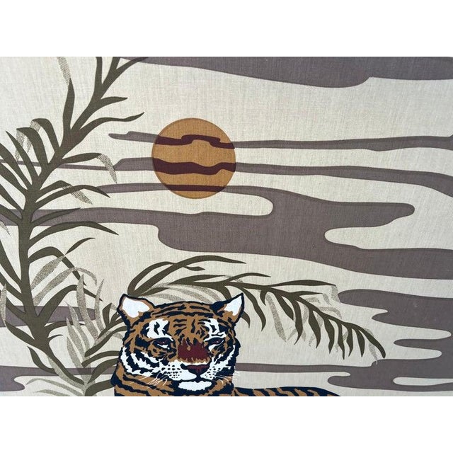 Brown 1977 Domus Textiles Hand Printed Tiger Art by Joan Spatrizano For Sale - Image 8 of 18