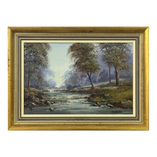 Oil Painting of Tree Lined River in a Forest in Ireland by Irish Artist 1980 Circa For Sale