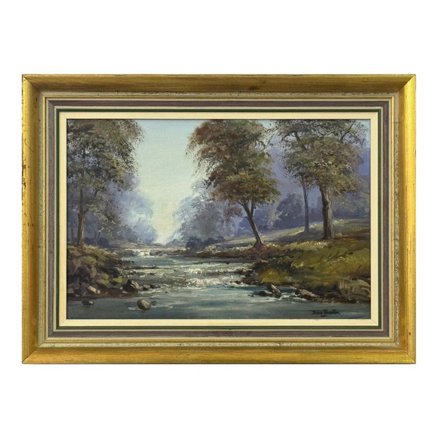 Oil Painting of Tree Lined River in a Forest in Ireland by Irish Artist 1980 Circa For Sale