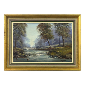 Oil Painting of Tree Lined River in a Forest in Ireland by Irish Artist 1980 Circa