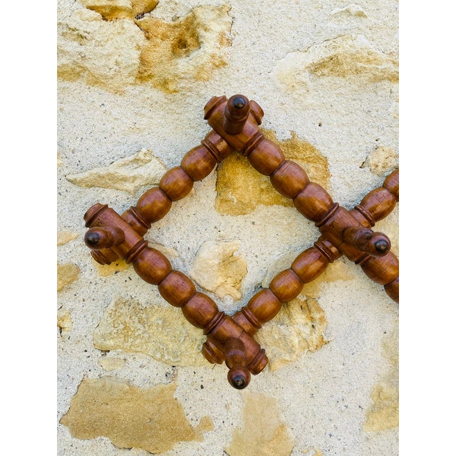 Rustic Antique Wall Mounted Turned Wood Folding Coat Rack, 1890s For Sale - Image 3 of 18
