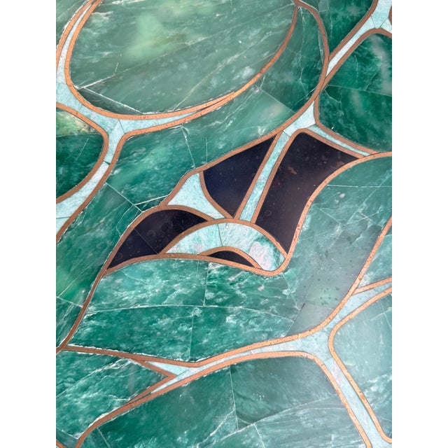 1980s Tessellated Green Stone Monstera Leaf Wall Mirror For Sale - Image 10 of 12
