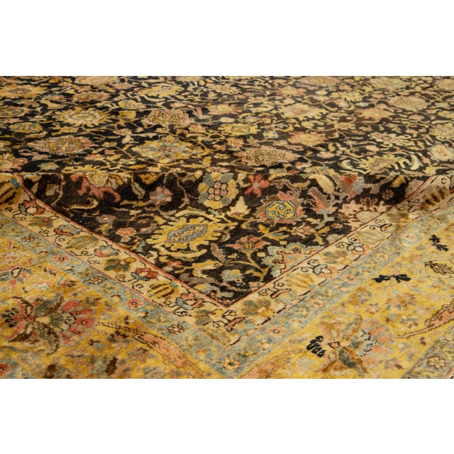 Oversized Antique Malayer Wool Rug Handmade in Dark Blue With Allovern Pattern For Sale - Image 10 of 10