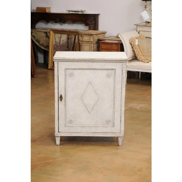 1880s Swedish Gustavian Style Painted Cabinet with Carved Diamond and Rosettes For Sale - Image 10 of 13
