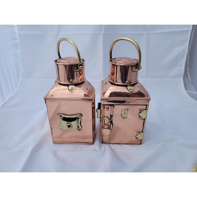 Metal Port and Starboard Ship Lanterns For Sale - Image 7 of 12