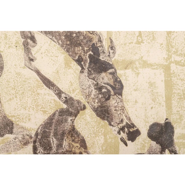 Hans Erni (Swiss, 1909-2015) "Zwei Pferde" lithograph depicting two horses in textured inky black circling around a light...